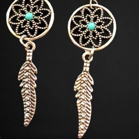 Blue Silver Dream Catcher Feather Earrings & Teardrop Studs - Picture 4 of 8